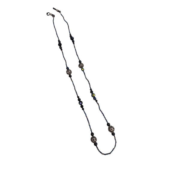 The Unbranded Brand Accessories - Women's Eyeglass Fashion Chain Badge Holder for IDs and Cards, blk, silver beads